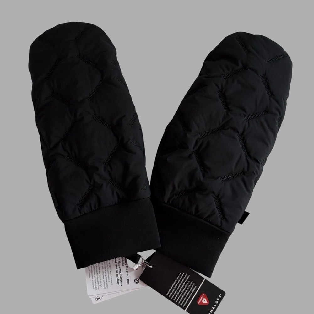 New Lululemon Womens Size Large Quilted Fleece Lined Mittens Black Primaloft NWT